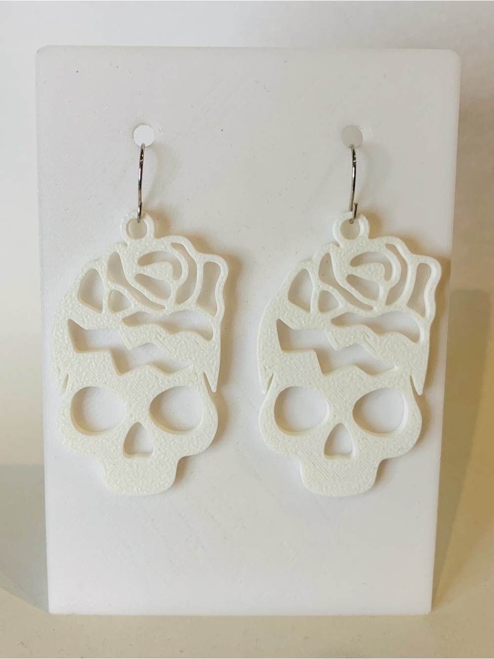 White Skull & Rose Dangle Earrings - Women Accessories